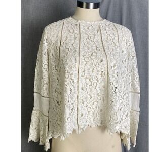 Lumie Cream Lace Bell Sleeve Cropped Blouse Top Boho Cottagecore Feminine S